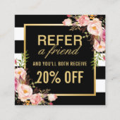 Carte De Référencement Référer un ami Floral Gold Black White (Devant)