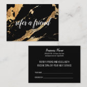 Carte De Référencement Référez un ami Black Gold Marble Business Salon (Devant / Derrière)