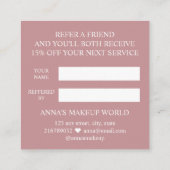 Carte De Référencement Référez un ami maquillage Artiste Beauté Salon che (Dos)