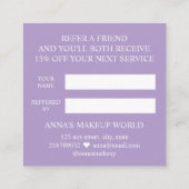 Carte De Référencement Référez un ami maquillage Artiste Beauté Salon Pur (Dos)