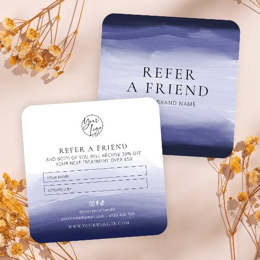 Carte De Référencement Référez Un Ami Marine Aquarelle Beauté Logo Spa