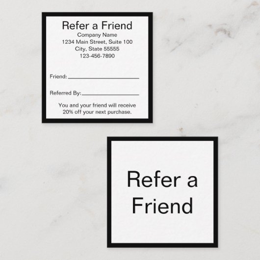 Carte De Référencement Référez un ami Modèle d'affaires noir et blanc (Devant / Derrière)
