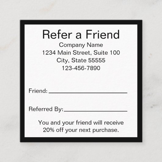 Carte De Référencement Référez un ami Modèle noir et blanc (Devant)