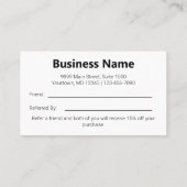 Carte De Référencement Référez un ami Noir et Blanc Simple Business (Dos)