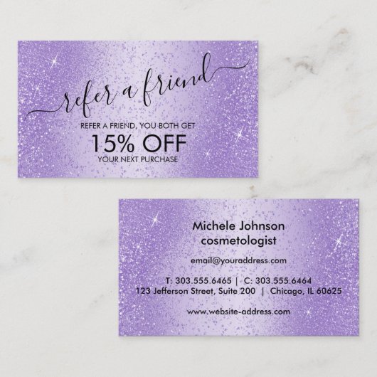 Carte De Référencement Référez un ami - Parties scintillant de lavande vi (Devant / Derrière)