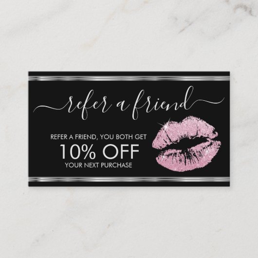 Carte De Référencement Référez un ami - Parties scintillant rose bâton -  (Devant)