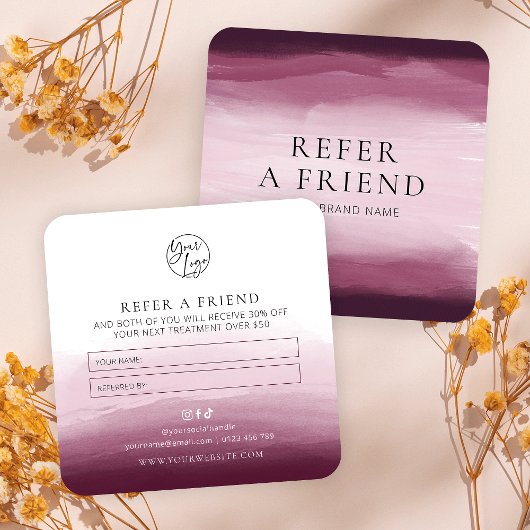 Carte De Référencement Référez Un Ami Rouge Aquarelle Beauté Salon Logo