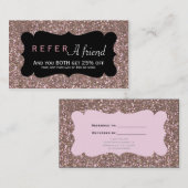 Carte De Référencement RÉFÉREZ UNE AMIE Pink Rose Gold Parties scintillan (Devant / Derrière)