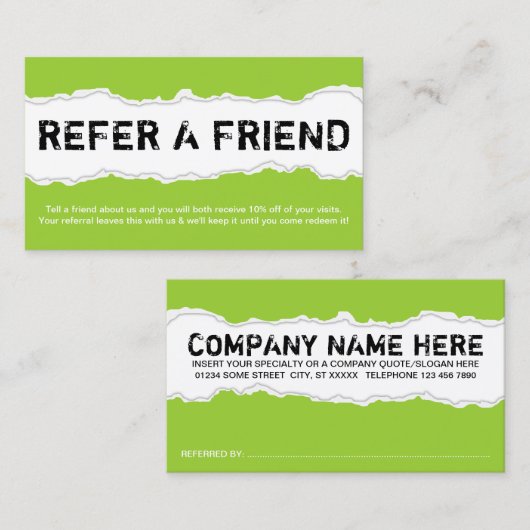 Carte De Référencement référez-vous une déchirure de page d'ami (la (Devant / Derrière)