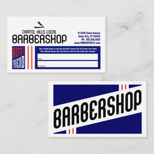 Carte De Référencement rétro barbershop référer un ami (Devant / Derrière)