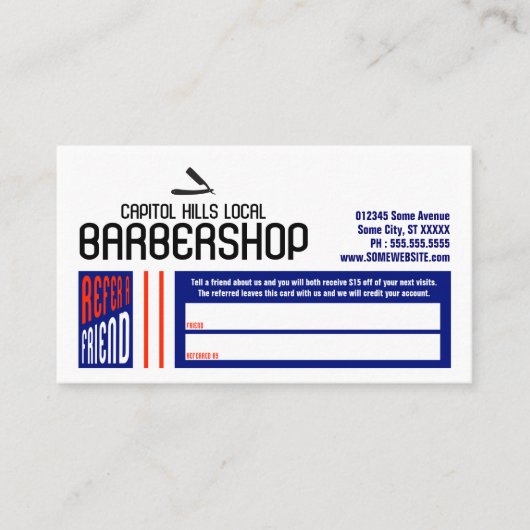 Carte De Référencement rétro barbershop référer un ami (Devant)