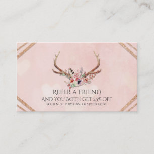 Carte De Référencement Rose Blush rose Floral Antlers Glam recommander un