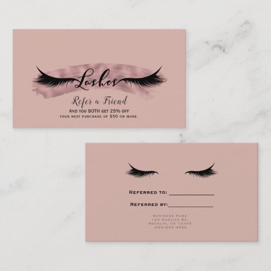 Carte De Référencement Rose Blush & Rose Gold Eyelashes à un ami (Devant / Derrière)