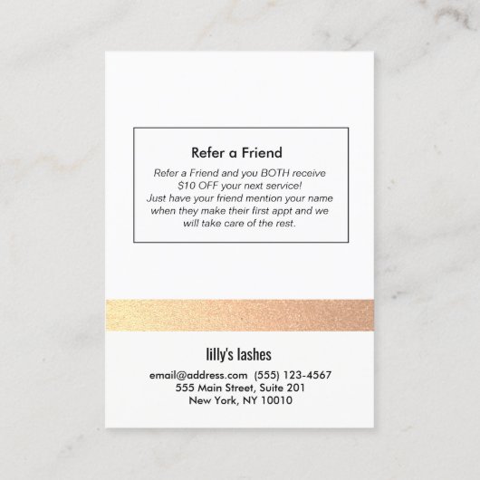 Carte De Référencement Rose Gold Eyelash Extensions post-soins aiguillage (Dos)