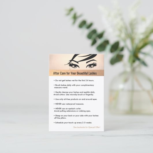 Carte De Référencement Rose Gold Eyelash Extensions post-soins aiguillage (Debout devant)