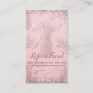Carte De Référencement Rose Gold Glitter Ananas Parrainage