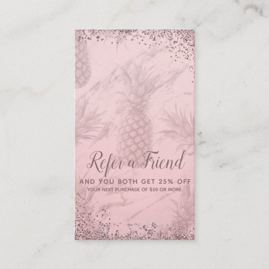 Carte De Référencement Rose Gold Glitter Ananas Parrainez un Ami (Devant)