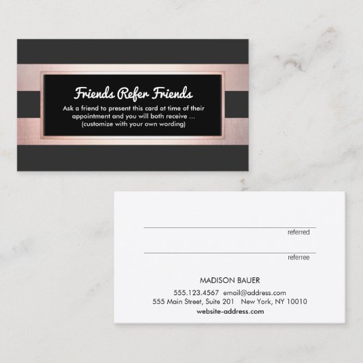 Carte De Référencement Rose Gold Noir client aiguillage Moderne Grilles (Devant / Derrière)