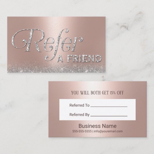 Carte De Référencement Rose Gold Parties scintillant Lux Typographie Salo (Devant / Derrière)