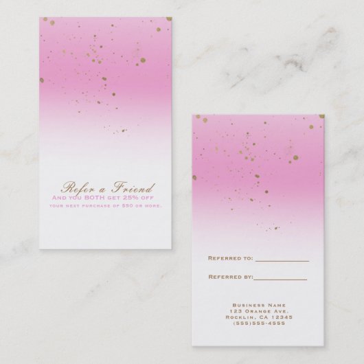 Carte De Référencement Rose & Or Moderne Glam Chic Référer un ami (Devant / Derrière)