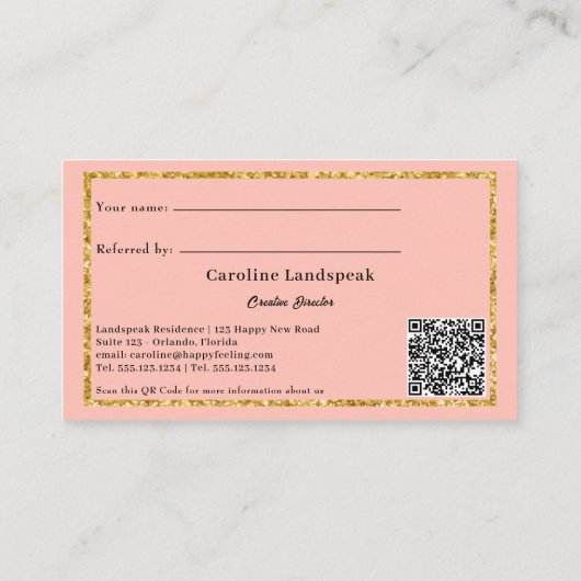 Carte De Référencement Rose rose rose et QR Code, recommander un ami (Dos)