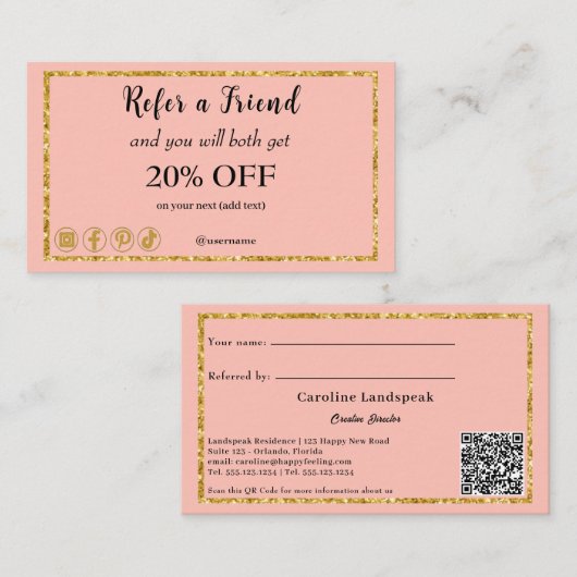 Carte De Référencement Rose rose rose et QR Code, recommander un ami (Devant / Derrière)