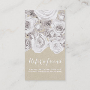 Carte De Référencement Roses rustiques blanches d'hiver Kraft Floral Chic