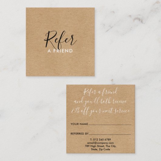 Carte De Référencement Rustic Kraft Simple Boho Signature Script (no tran (Devant / Derrière)