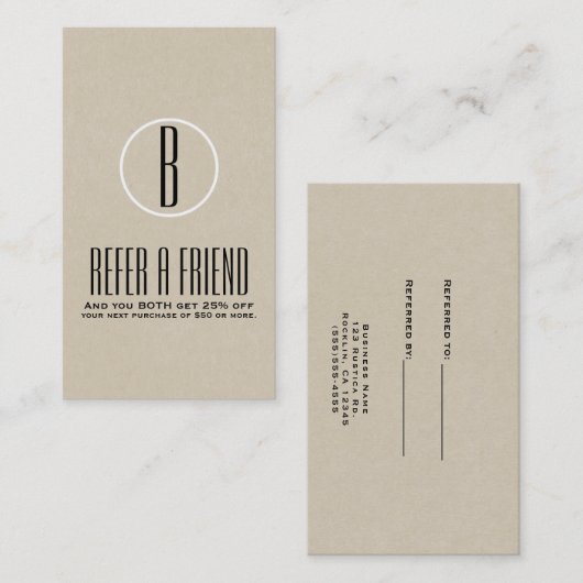 Carte De Référencement Rustique Kraft Brun Minimal Référer un ami Référen (Devant / Derrière)