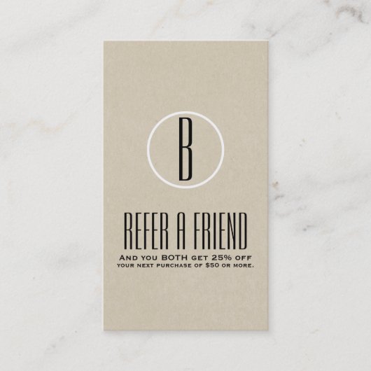 Carte De Référencement Rustique Kraft Brun Minimal Référer un ami Référen (Devant)