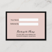 Carte De Référencement Salon de beauté moderne Noir cadre rose pâle (Dos)