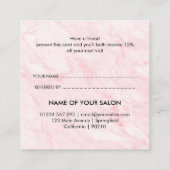 Carte De Référencement Salon de beauté Pink Marble (Dos)