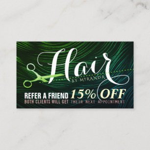 Carte De Référencement Salon de cheveux coiffeuse Green Gold Ciseau de ré