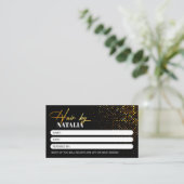 Carte De Référencement Salon de Coiffure Chic Black Gold Sparkle (Debout devant)