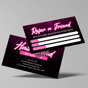Carte De Référencement Salon de coiffure moderne aux néons roses "Parrain