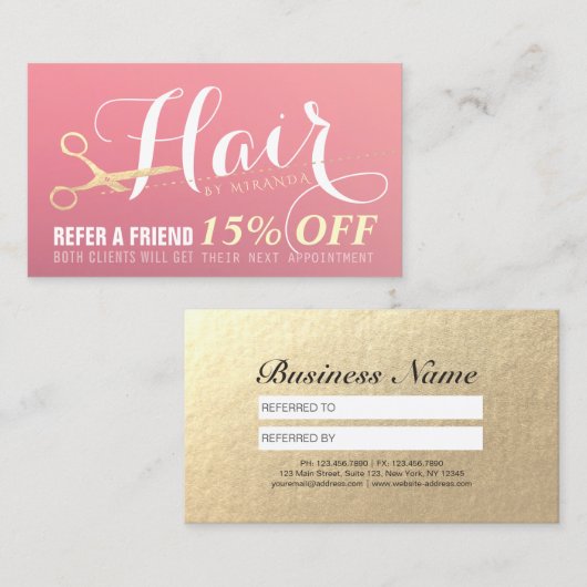 Carte De Référencement Salon de maquillage moderne ciseaux d'or rose (Devant / Derrière)