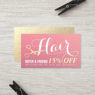 Carte De Référencement Salon de maquillage moderne ciseaux d'or rose