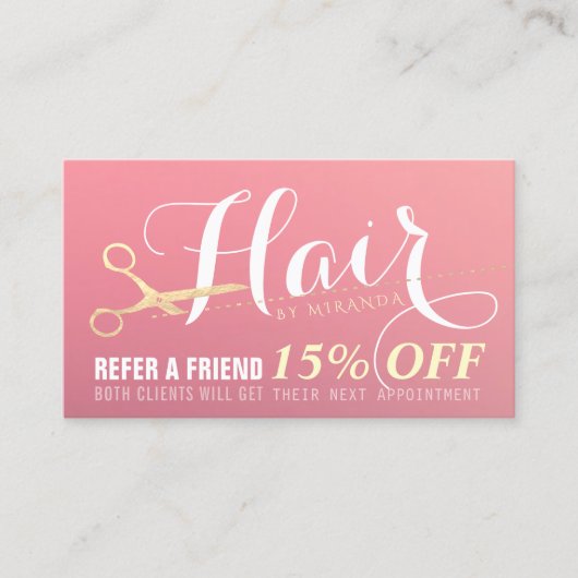 Carte De Référencement Salon de maquillage moderne ciseaux d'or rose (Devant)