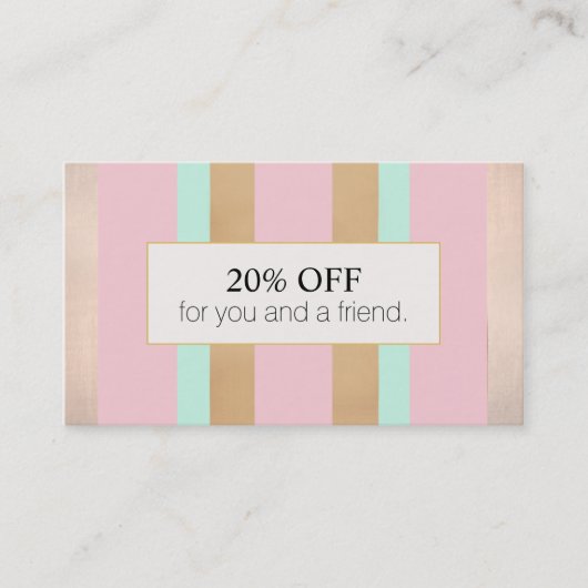 Carte De Référencement Salon Rose Rose Gold Striped Référencement Remise (Devant)