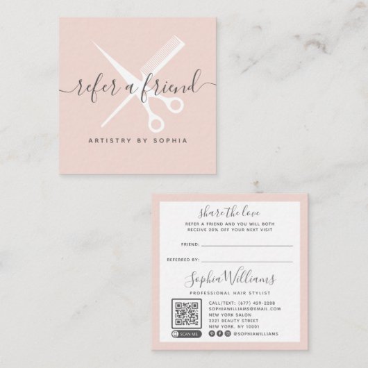 Carte De Référencement Scissateurs rose vif moderne script référer un ami (Devant / Derrière)