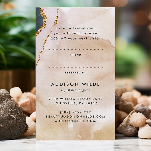 Carte De Référencement Script Aquarelle rose Noir Marque Or