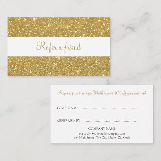 Carte De Référencement Script de Parties scintillant or chic moderne (Devant / Derrière)