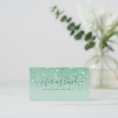 Carte De Référencement Script de signature Vert menthe Paillettes Moderne (Debout devant)