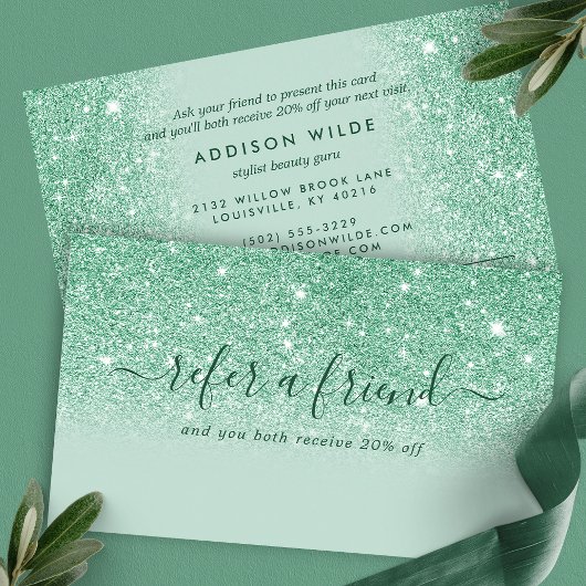Carte De Référencement Script de signature Vert menthe Paillettes Moderne