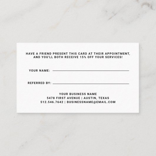 Carte De Référencement Script décontracté et coeur | Noir et blanc (Dos)