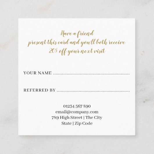 Carte De Référencement Script d'or noir et blanc moderne (Dos)