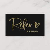 Carte De Référencement Script et coeur en or noir et Faux | (Devant)