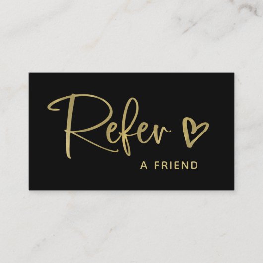 Carte De Référencement Script et coeur en or noir et Faux | (Devant)