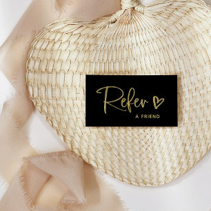 Carte De Référencement Script et coeur en or noir et Faux