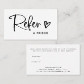 Carte De Référencement Script et coeur noir et blanc| (Devant / Derrière)